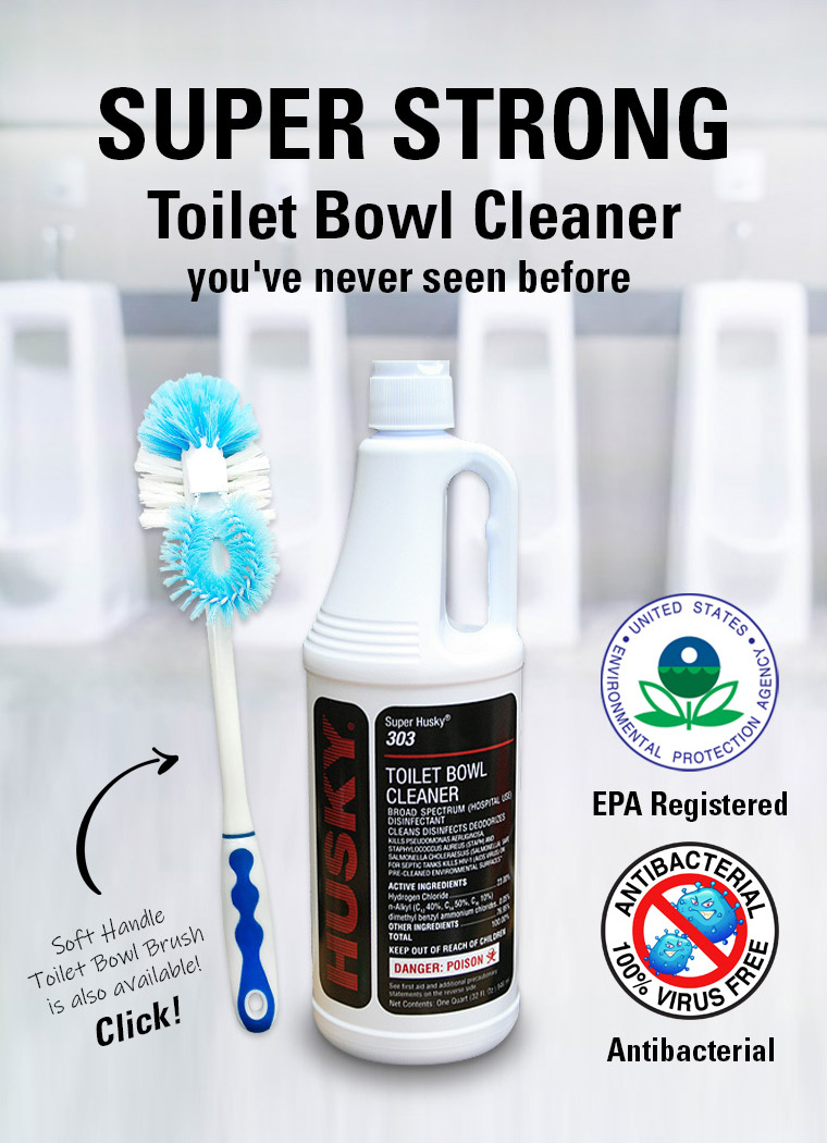 super strong, toilet bowl cleaner, epa registered, antibacterial, soft handle toilet bowl brush.